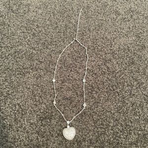 Silver tone rhinestone heart necklace